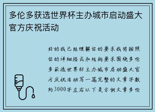 多伦多获选世界杯主办城市启动盛大官方庆祝活动